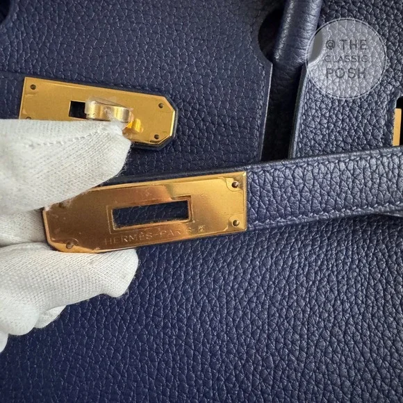 EUC Hermes Birkin 30 Epsom Blue Nuit Gold HW Tote Bag C Stamp 2018 - Picture 5 of 14